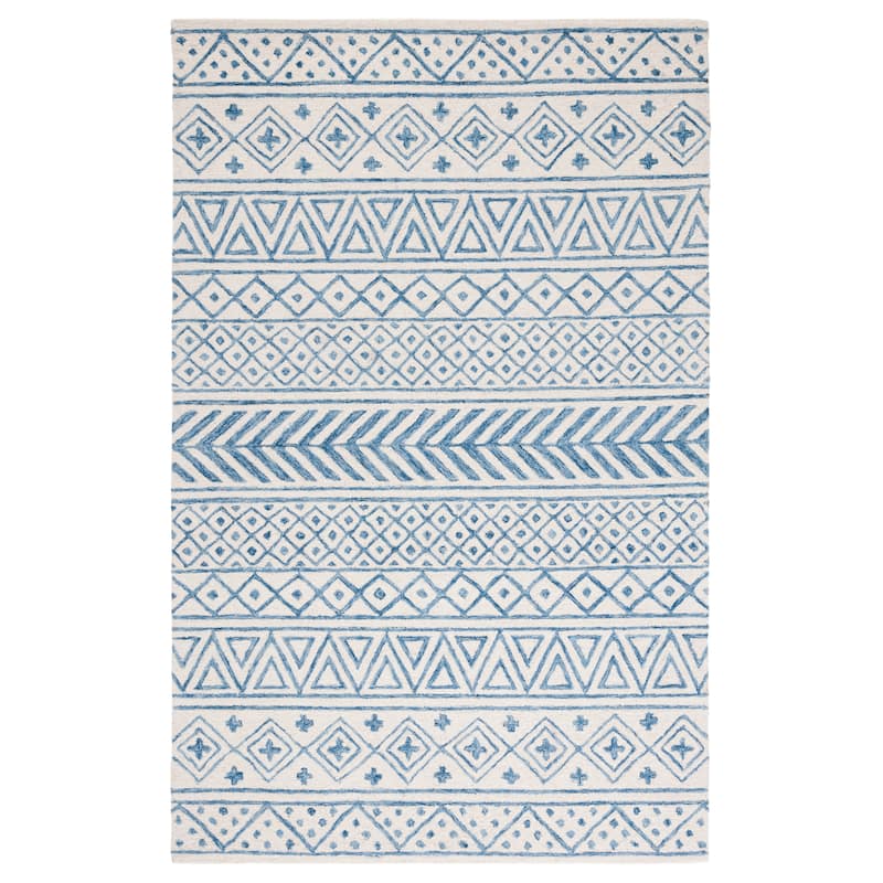 SAFAVIEH Handmade Metro Heloise Moroccan Boho Wool Rug - 6' Square - Ivory/Blue