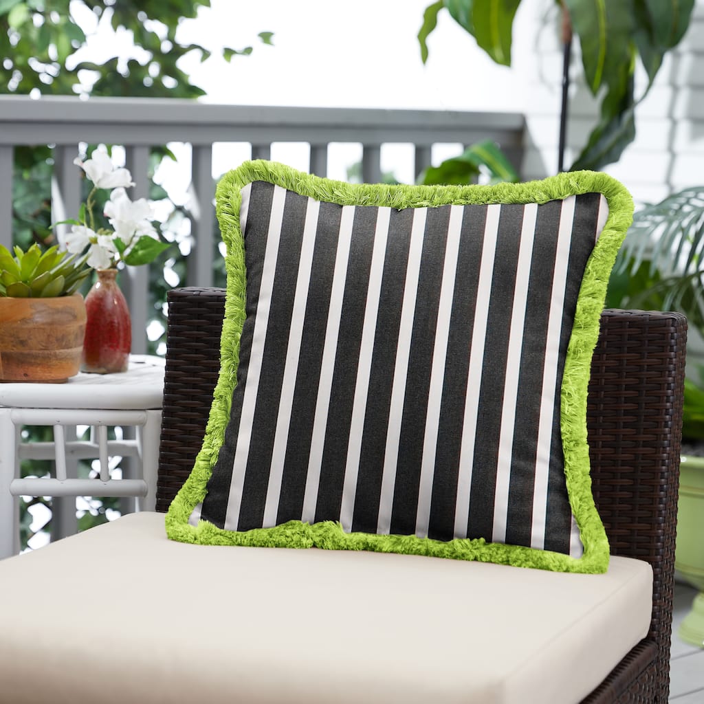 Sunbrella Shore Classic and Amande Fringe Indoor/ Outdoor Pillow - 18 in x 18 in