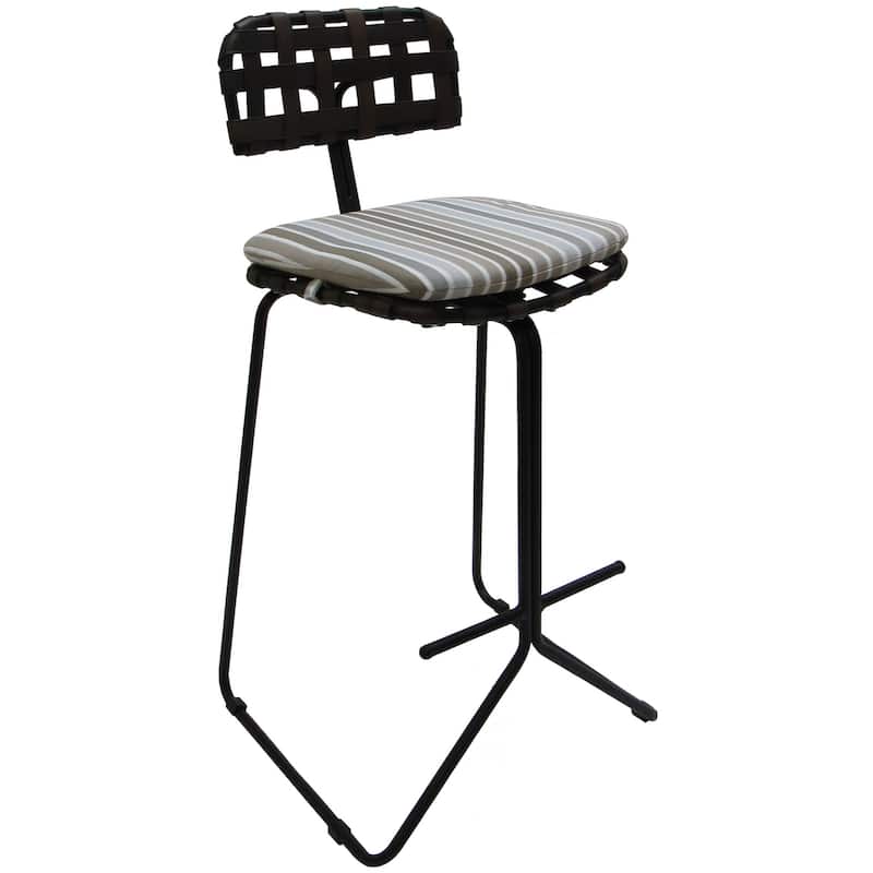 Outdoor/Indoor Metal Bar Stool 30" - Nikki - Striped Fabric - Beige Striped - Black