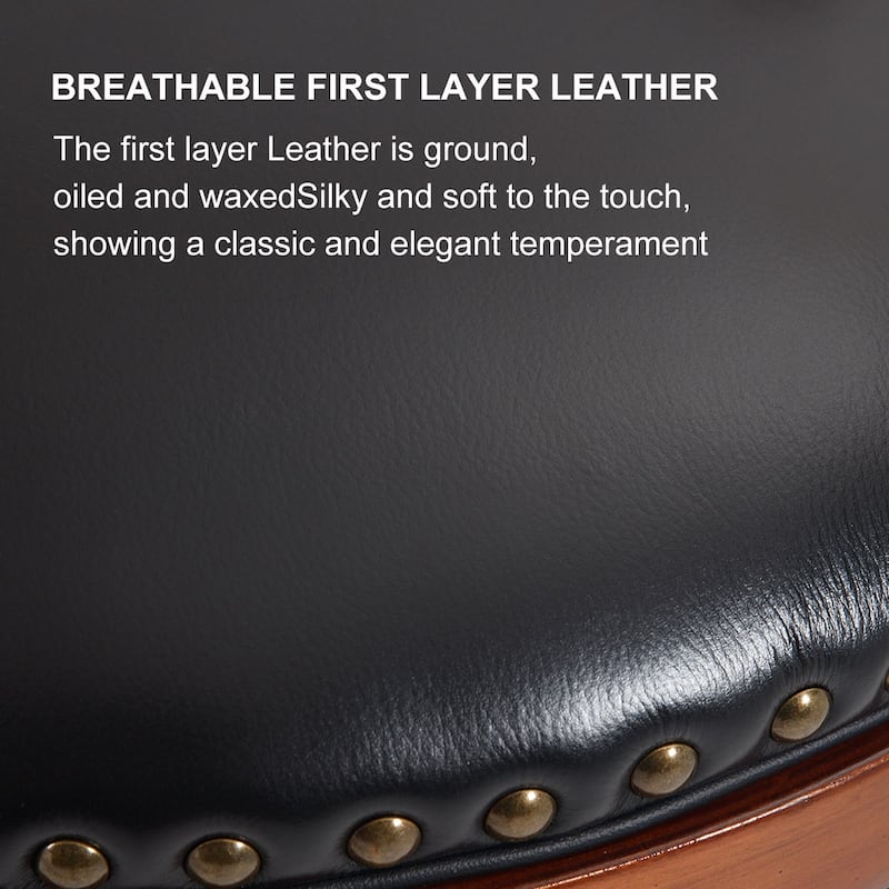 Cow top Leather Wooden Bar Stools, 360 Degree Swivel Bar Chair with Backs, Bar height Couner Height Barstools (1pc)