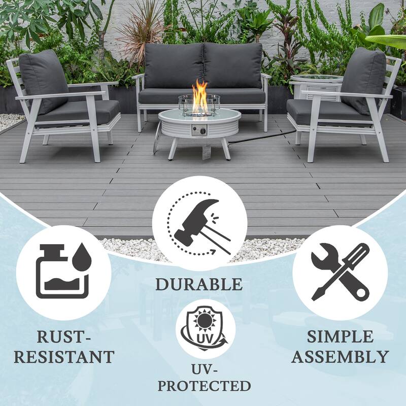 Walbrooke Outdoor Patio Furniture Set with Aluminum Frame Polyester Upholstered Seating and 37000 BTU Propane Burner