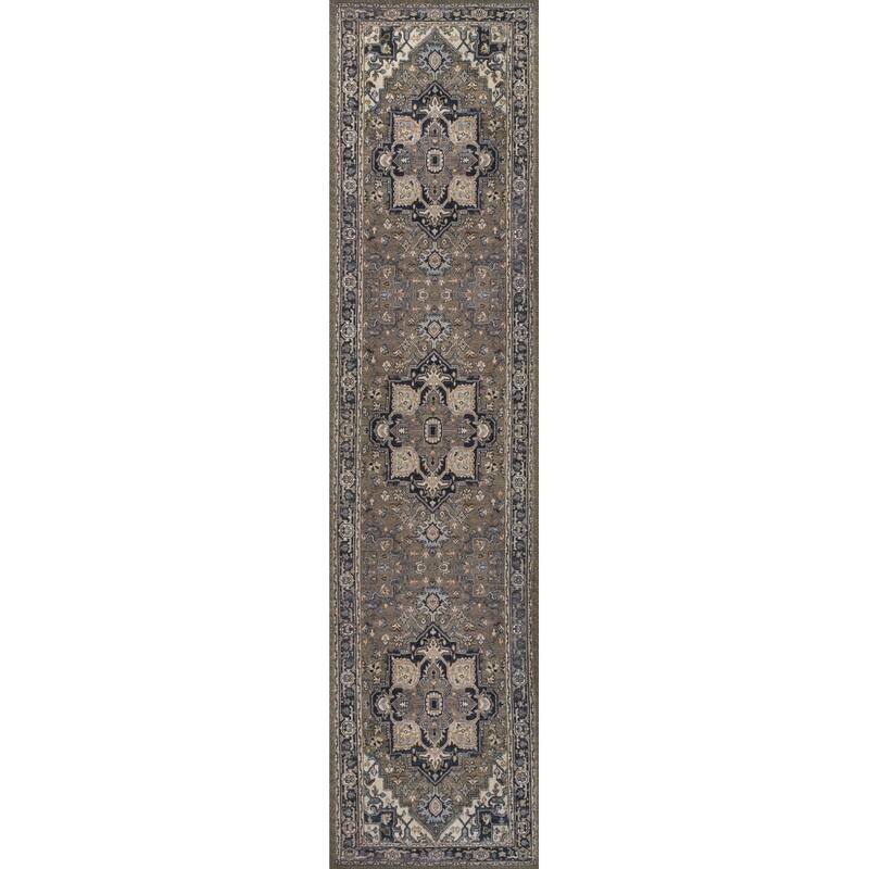 JONATHAN Y Victoria Ornate Large Medallion Machine Washable Area Rug - 2 X 8 - Green/Navy/Cream