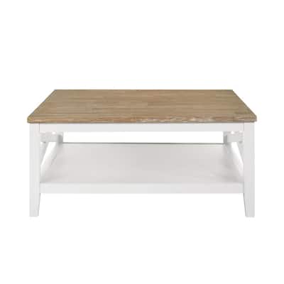 Square Wooden Coffee Table with 1 Shelf in Brown and White