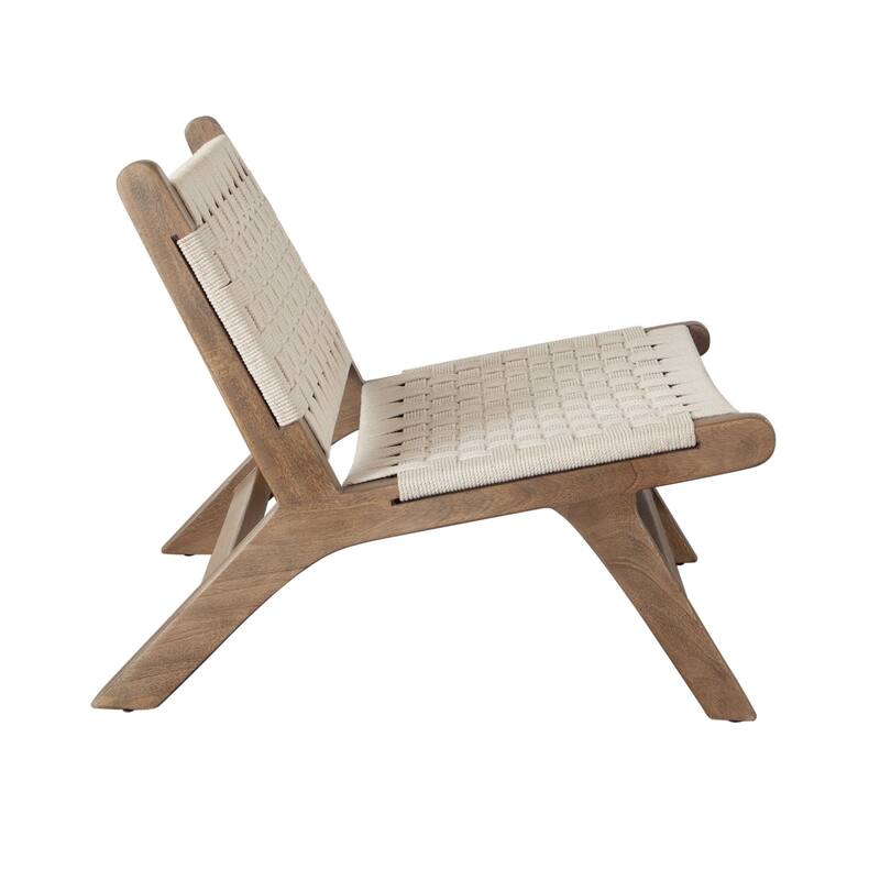 Loe Accent Chair, Boho Natural Rope Woven, Walnut Brown Angled Wood Frame