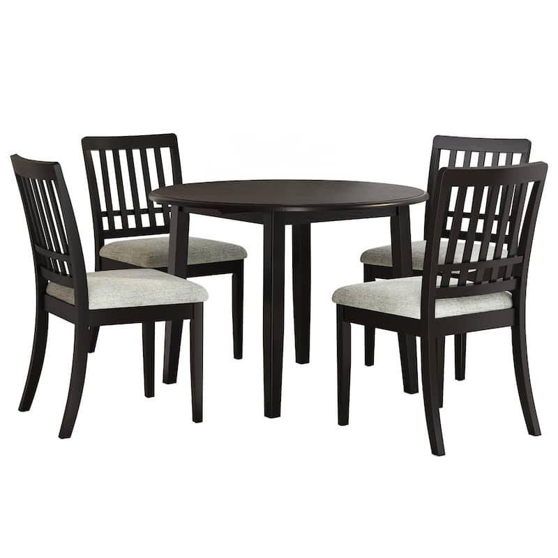 5-Piece Round Dining Table Set for 4 People, 1 Folding Wood Dining Table + 4 Upholstered Chairs, for Small Apartments