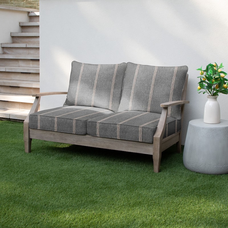 Sorra Home Sunbrella Outdoor Loveseat Pillow and Cushion Set - 25 in W x 25 in D x 5 in H - Lengthen Stone