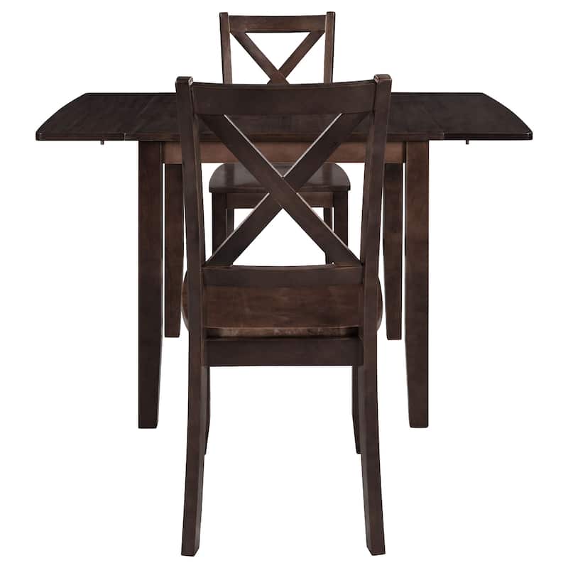 Roomfitters 3-Piece Wood Drop Leaf Breakfast Nook Dining Set with X-Back Chairs