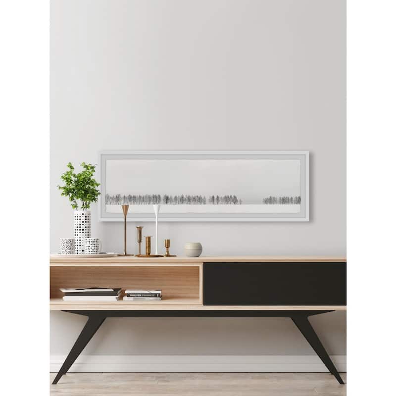 Framed Winter Tree Painting Print - White Snowy Field Wall Art - Home Decor Picture