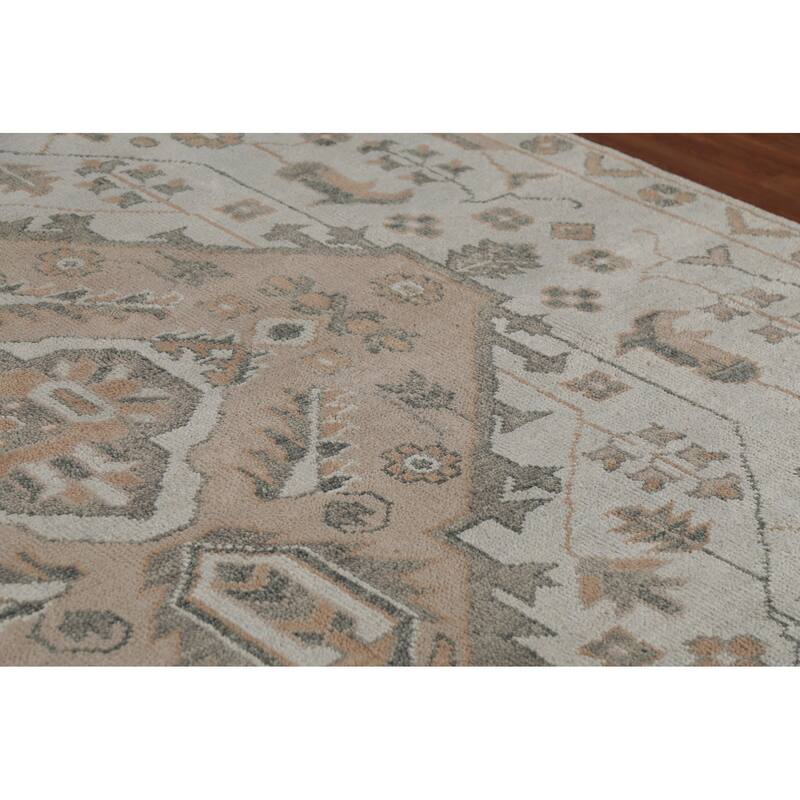 Geometric Heriz Serapi Indian Area Rug Handmade Grey Wool Carpet - 8'11" x 11'10"