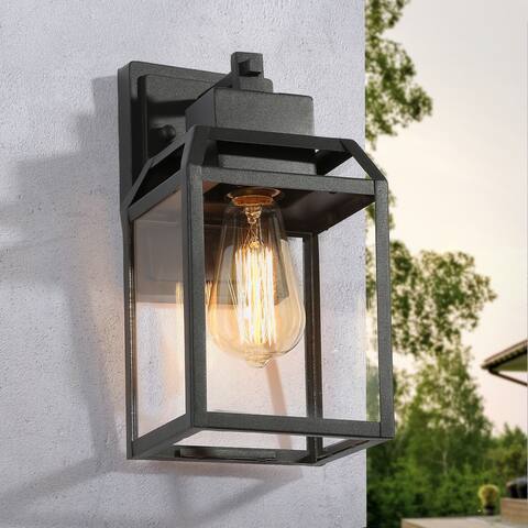 Bern 1-light Black Square Lantern Outdoor Wall Sconce - L 5.5"x W 6"x H 11"