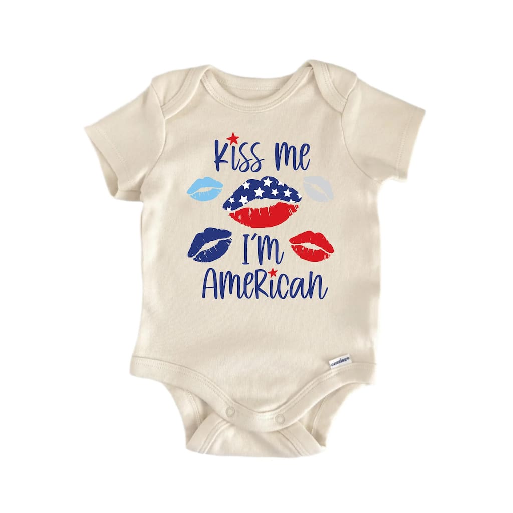 Kiss Me I'm American July 4th Patriotic - Baby Boy Girl Clothes Bodysuit