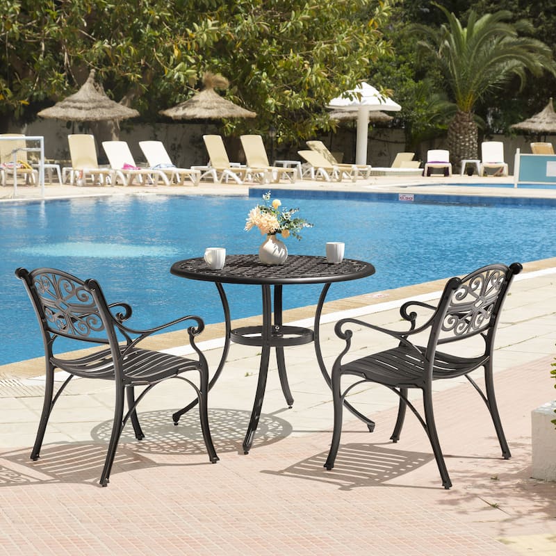 Outdoor Bistro Set of 3 Cast Aluminum Bistro Set with Umbrella Hole