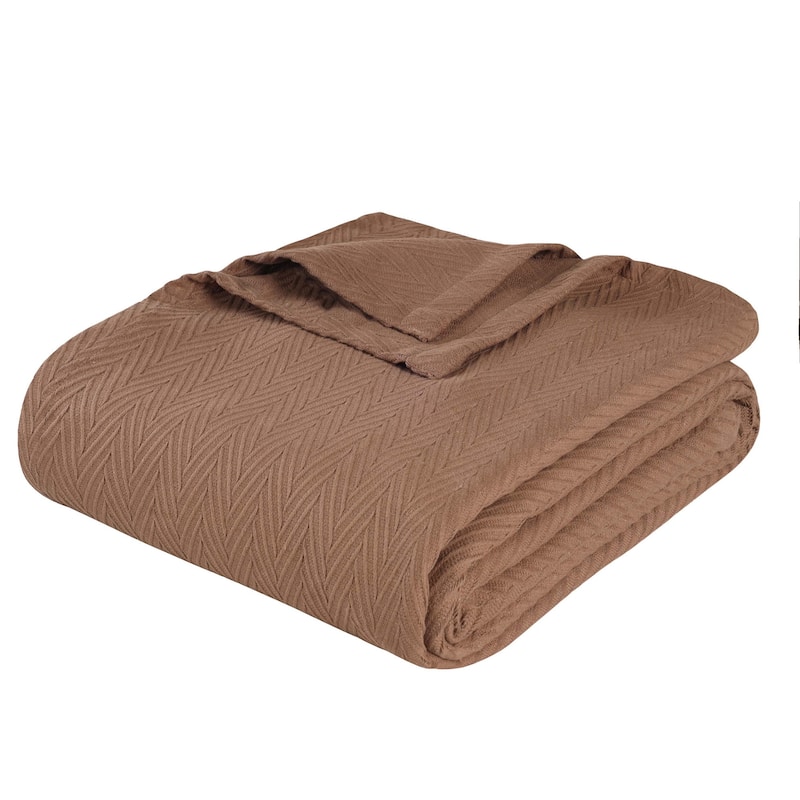 HomeRoots 50" X 60" Taupe Cotton Woven Chevron Throw Blanket