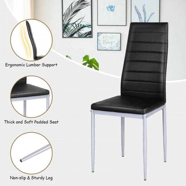 4 Pieces PVC Elegant Design Leather Dining Chairs with Solid Metal Legs - 16.0" x 20.0" x 38.5" (W x D x H)