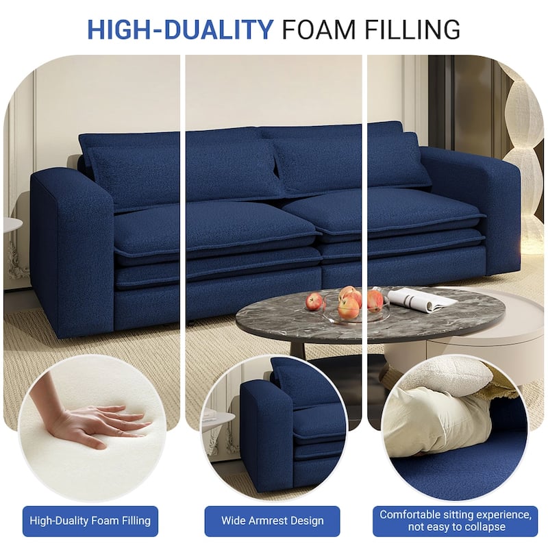 93" Convertible Sleeper Sofa Bed with Chaise Lounge, 3-in-1 Pull Out Sofa Couch, Teddy Fabric Loveseat Sofa w/ 2 Lumbar Pillows