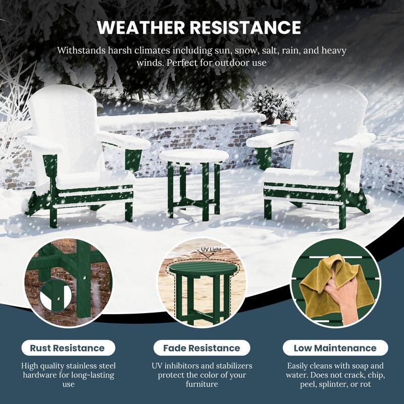 Laguna Outdoor 3-Piece Folding Adjustable Adirondack Chair with Hideaway Ottoman & Round Side Table