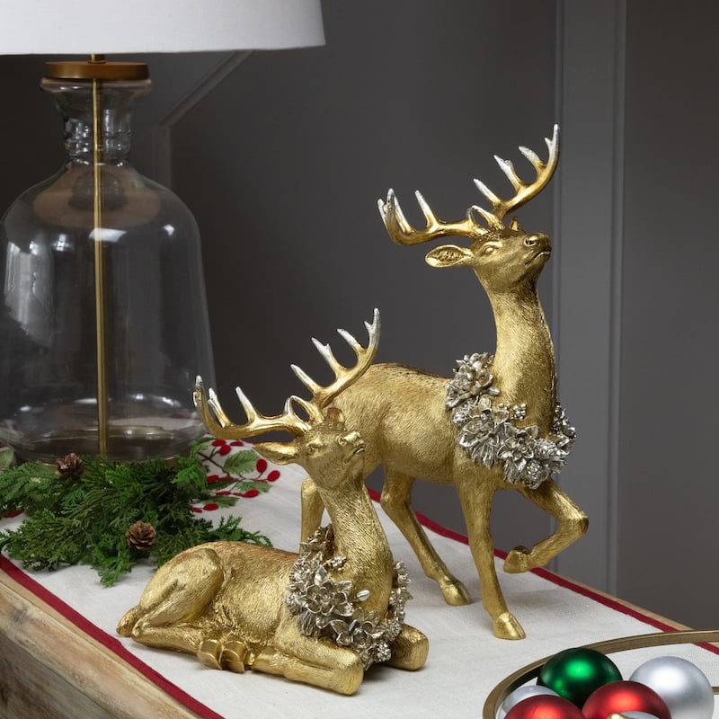 Reindeer with Wreaths Christmas Figurines - Gold - Set of 2