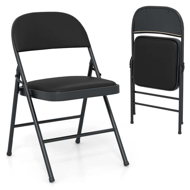 Gymax 2PCS Folding Chairs w/ Metal Frame PVC Leather Stackable Chairs