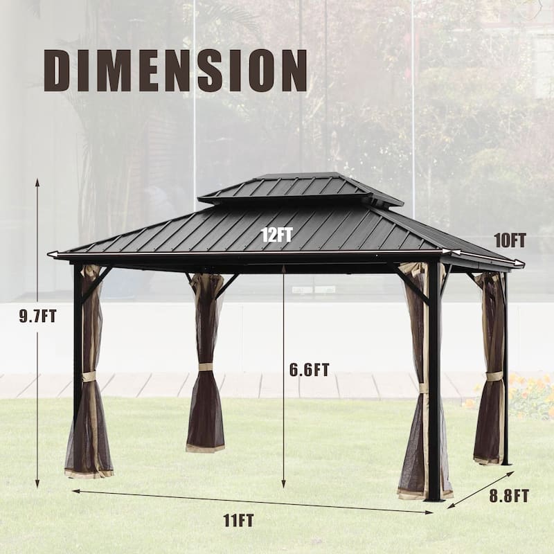 Outdoor Steel Gazebo Galvanized Steel Roof Aluminum Post Hardtop Gazebo