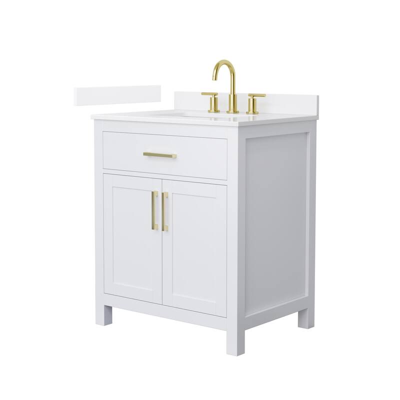 Wyndham Collection WCG2424-30S-QTZ-US3MXX Beckett 30" Free Standing - White / White Quartz Top / Brushed Gold Hardware