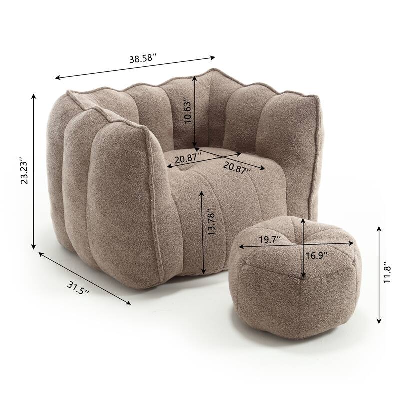 Chenille Upholstered Square Lazy Sofa Chair with Ottoman