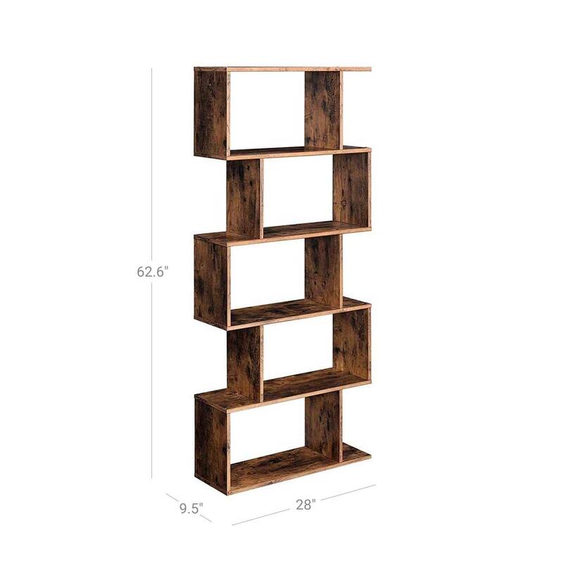 Wooden Bookcase, 5-Tier Display Shelf and Room Divider, Freestanding Decorative Storage Shelving Bookshelf