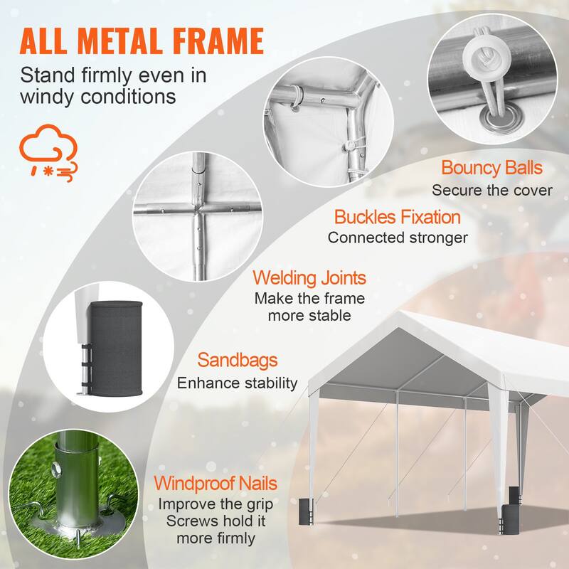 Heavy Duty Carport 10x20ft Outdoor Canopy Shelter with Reinforced Poles - 120 x 240 x 111.6 Inch