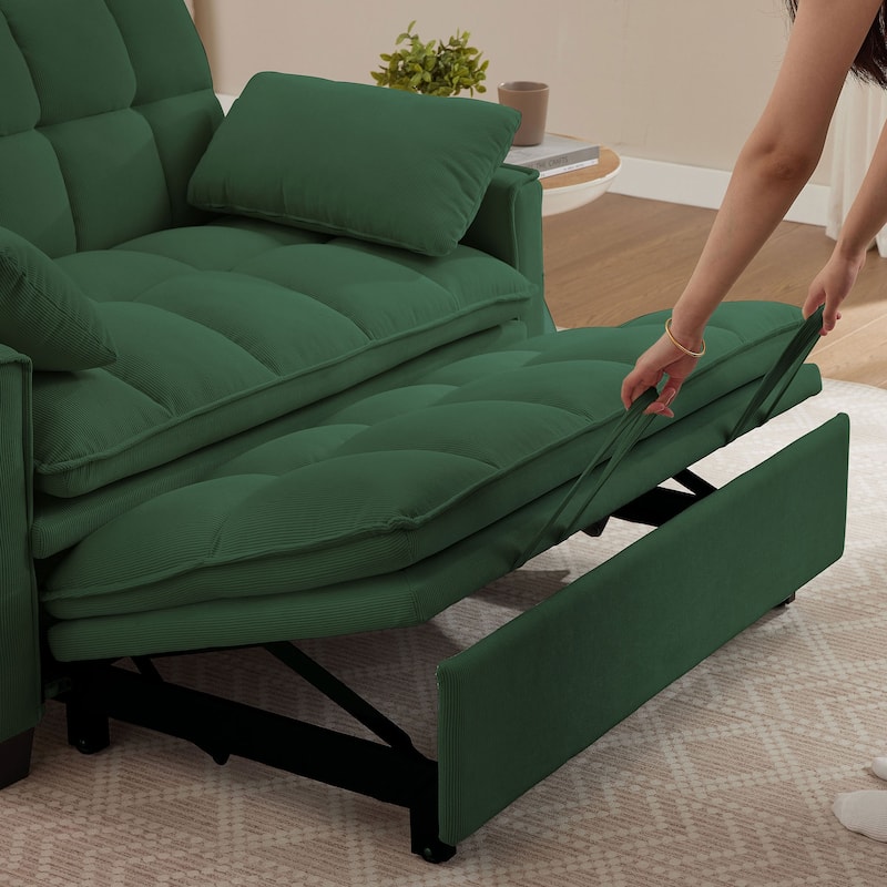 48.03" Pin Striped Fabric 3 in 1 Convertible 2 Seater Sleeper Sofa Bed