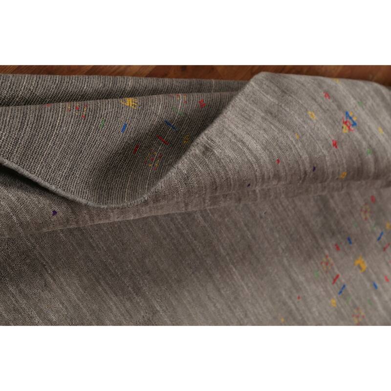 Tribal Gabbeh Area Rug Hand-Knotted Oriental Grey Wool Carpet - 5'5"x 7'7"