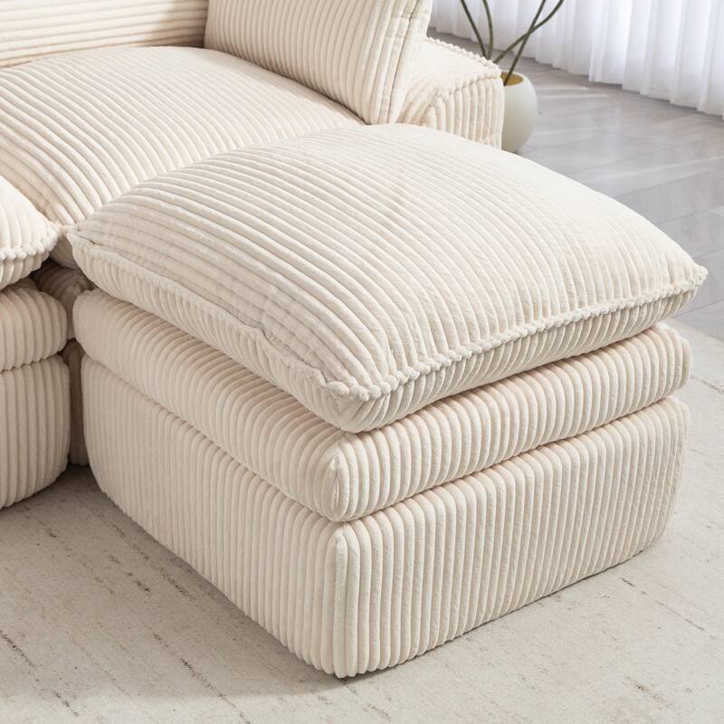103" L-Shaped Corduroy Boneless Sectional Sofa with Movable Ottoman