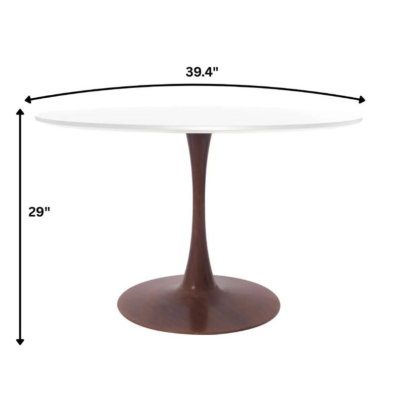 Bristol 40" Round Dining Table with MDF Top and Walnut Steel Pedestal Base for Modern Kitchen and Dining Room