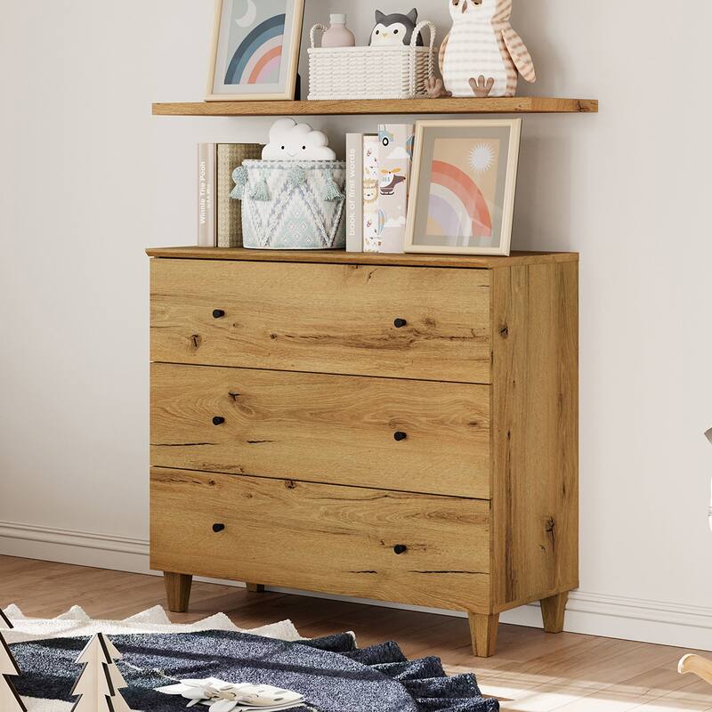 Wood Dresser with 3 Wide Drawers for Bedroom, Kids Room - Brown Wood - 3-drawer