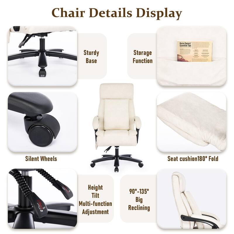 500Lbs Massage Reclining Executive Office Chair, Faux Leather High Back Ergonomic Office Chair With Footrest