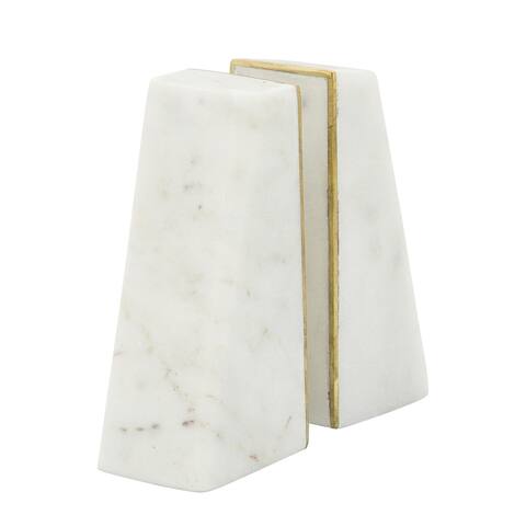 Set of 2 Marble 7"h Slanted Bookends withgold Trim,white 6"H - 5.0" x 3.0" x 6.0"