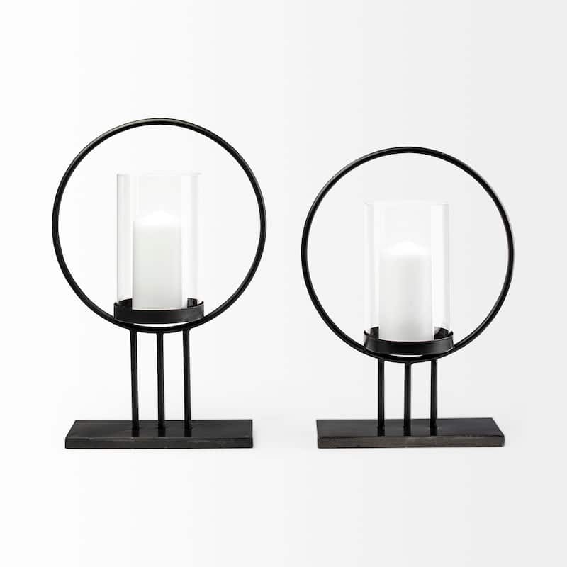 Saturn I Small Black Metal Table Candle Holder - 12.0L x 5.0W x 16.1H