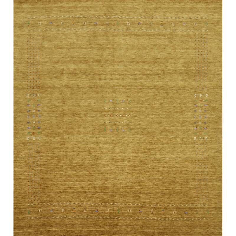 Hand Knotted Oriental 100% Wool Carpet Tribal Animal Pictorial Yellow & Gold Gabbeh Area Rug - 11' 10'' X 11' 10''