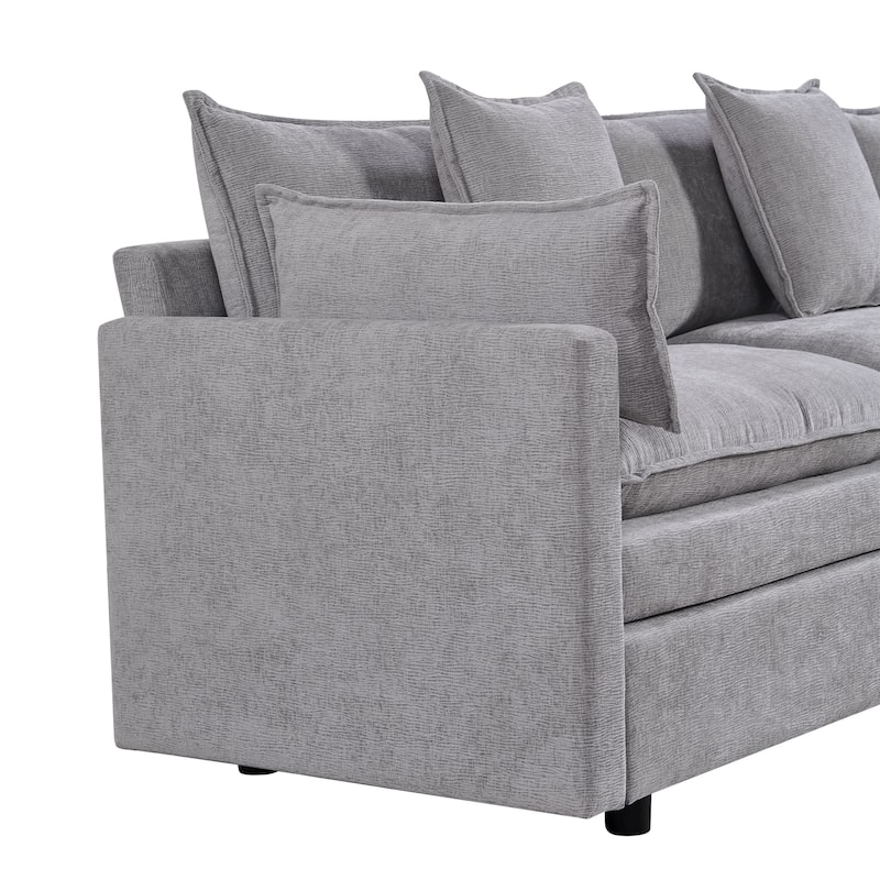 Grey 108.66" L-Shaped 4-Seater Sectional Sofa with Convertible Chaise and Ottoman, Spacious Cloud Design