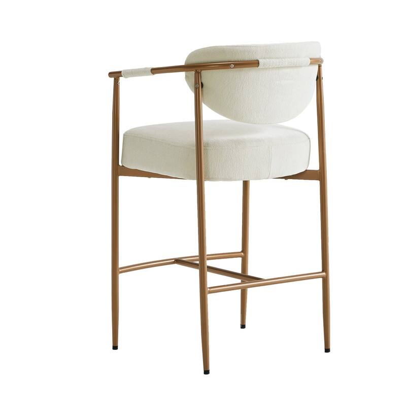 Spruce & Spring Modern Counter Stool with Gold Metal Frame and Woven Strap Arm