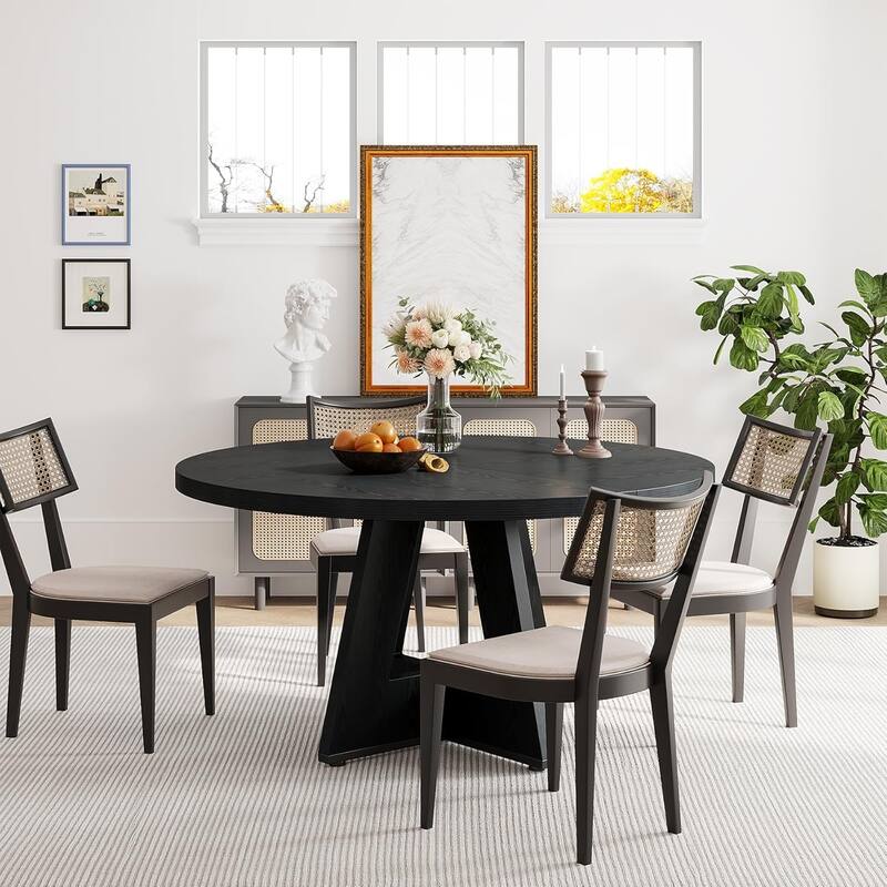 47" Round Dining Table for 4-6 People Rustic Wood Table with Pedestal Base for Kitchen Dining Room Living Room