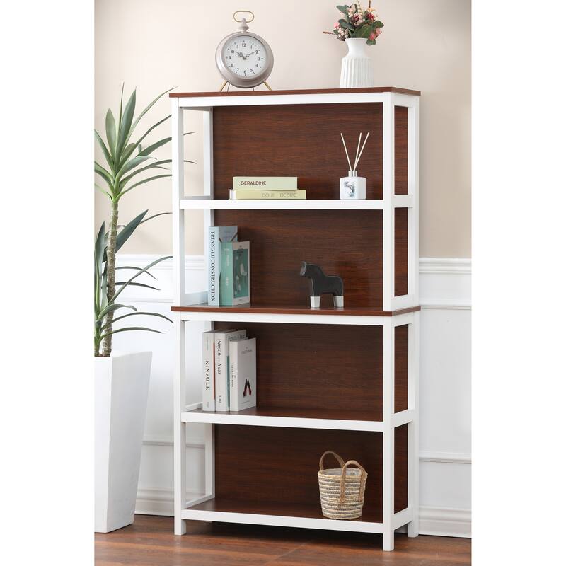 4-Shelf 59.5" H x 31.38" W Cherry and White Manufactured Wood Bookcase - 59.5" H x 35.38" W x 11.8" D