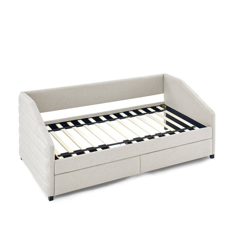 Trundle Upholstered Tufted Daybed Sofa Bed with Two Drawers Linen Fabric