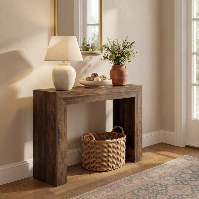 41.3-Inch Narrow Console Table, Small Sofa Table Behind Couch - Brown