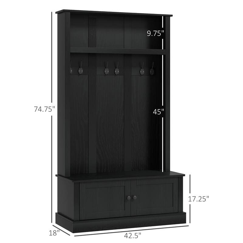HOMCOM Freestanding Hall Tree, Entryway Bench with Coat Rack, Shoe Cabinet and Top Shelf