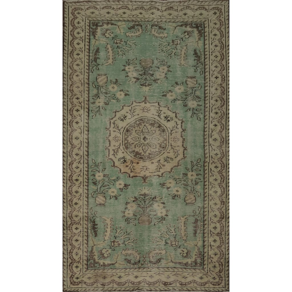 Hand Knotted Oriental 100% Wool Carpet Transitional Floral Green Anatolian Area Rug - 7' 9'' X 4' 10''