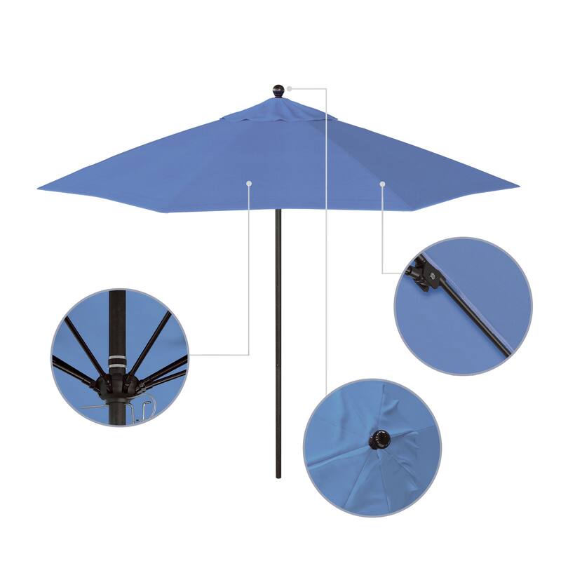 California Umbrella 9' Rd. Aluminum Frame, Fiberglass Rib Market Umbrella, Push Open, Bronze Finish, Pacifica Fabric
