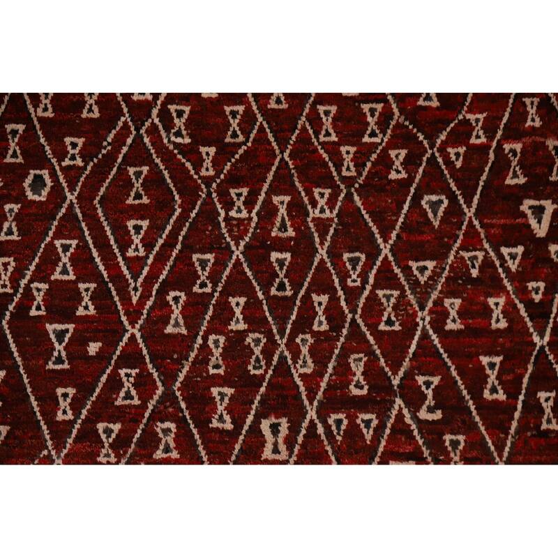 Hand Knotted Oriental 100% Wool Carpet Tribal Trellis Red Moroccan Area Rug - 8' 3'' X 5' 7''