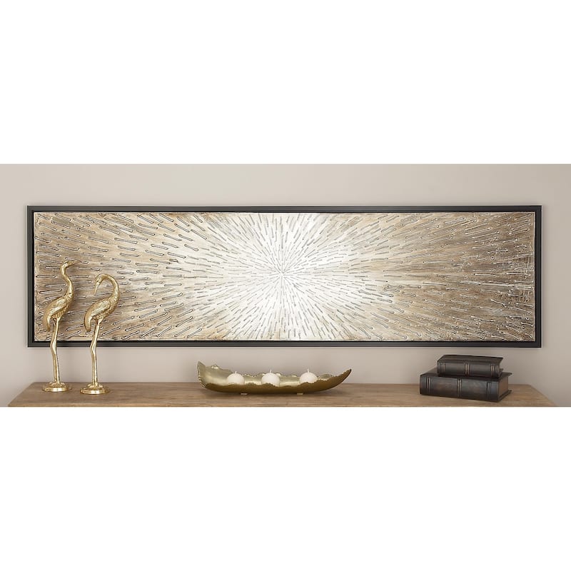 Canvas Starburst Radial Living Room Framed Wall Art with Black or Brown Frame - Brown or Gray - Roche River Decor