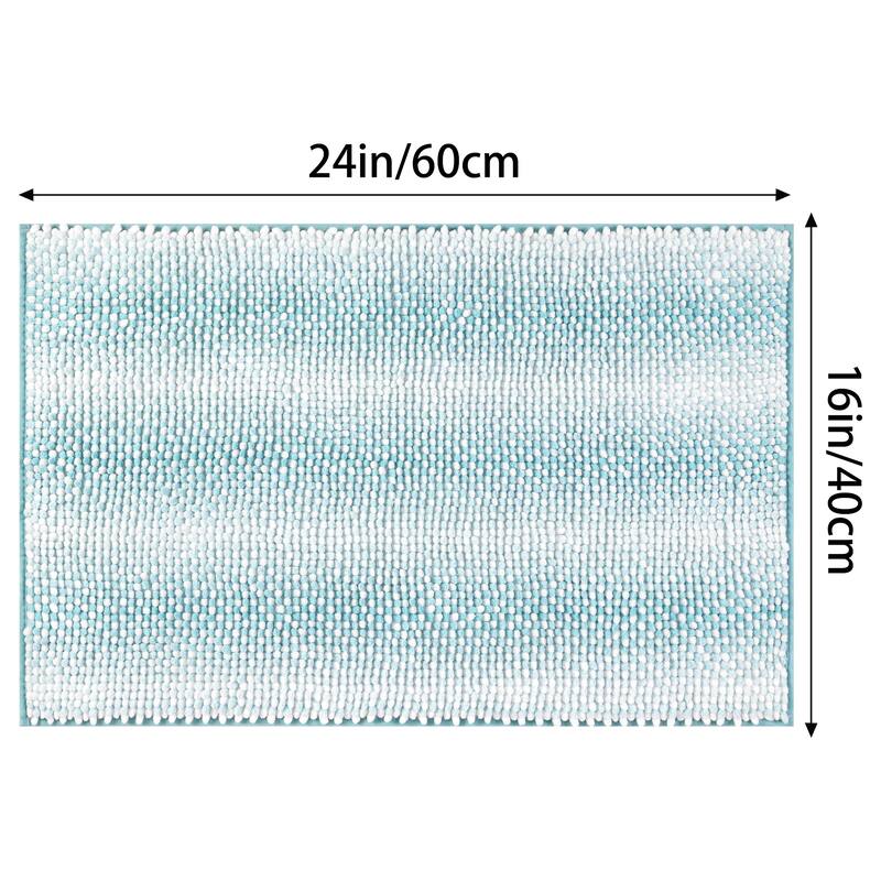 Chenille Bathroom Rug, Soft and Absorbent Bath Mat Non-Slip Striped Rug Luxury Plush Shaggy Bath Mat