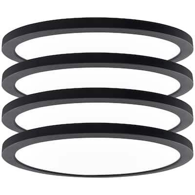 Luxrite Slim 12 Inch LED Flush Mount Ceiling Light, 22W 1400LM, 5CCT 2700K-5000K, Dimmable, Wet Rated - Black (4 Pack)