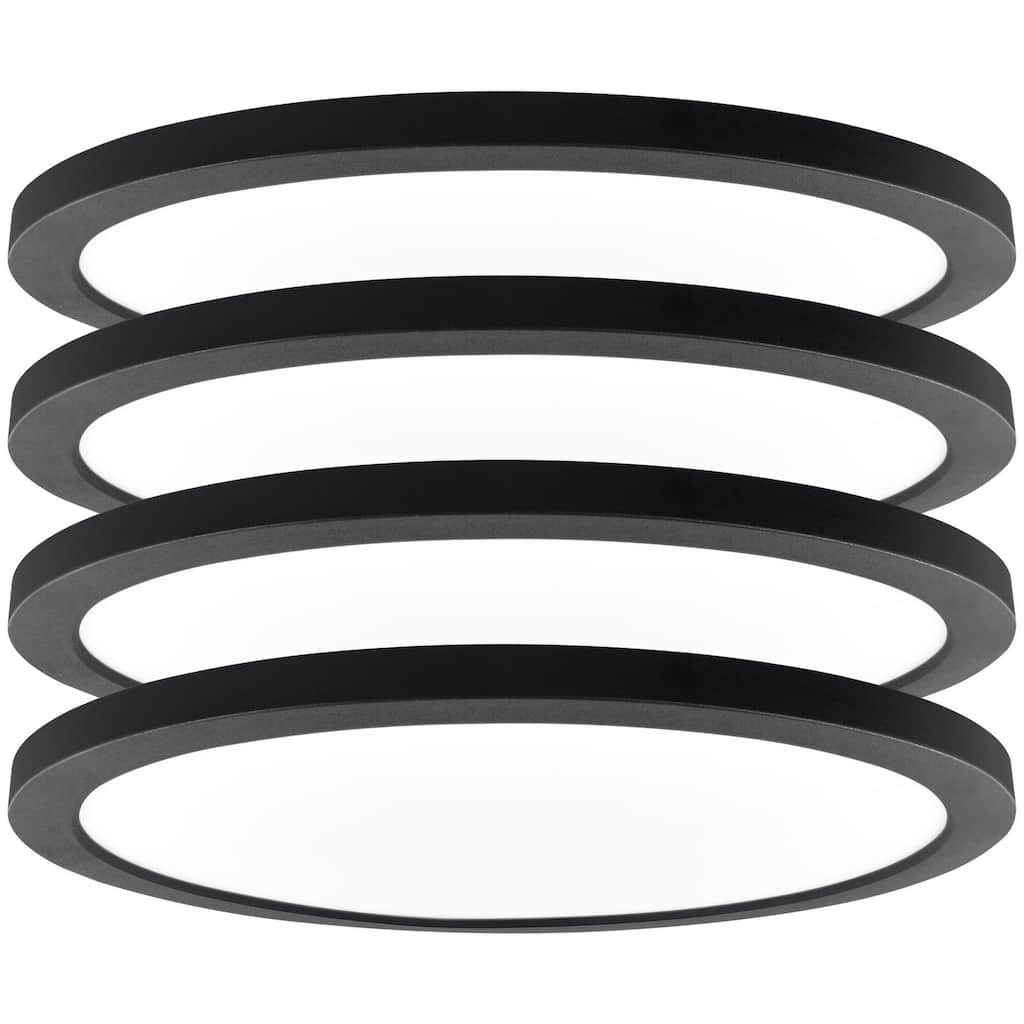Luxrite Slim 12 Inch LED Flush Mount Ceiling Light, 22W 1400LM, 5CCT 2700K-5000K, Dimmable, Wet Rated - Black (4 Pack)